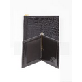 Croco Embossed Calf Leather Money Clip Wallet w/ ID Window